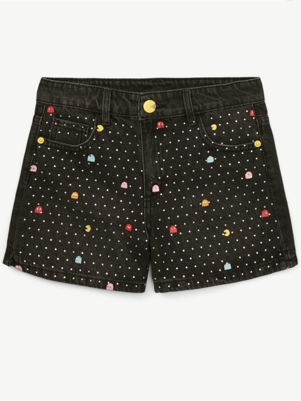 Justice Embellished Pac-Man Print Black Denim Shorts girls size 10